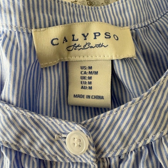 Calypso St Barth Eyelet Lace Tiered Mini Dress Size M Pinstripe Preppy Coastal - Picture 6 of 7